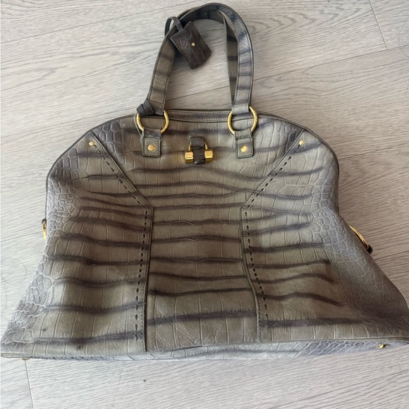 YSL Muse Embrossed Croc Suede With Leather Large Handbag - Picture 1 of 12
